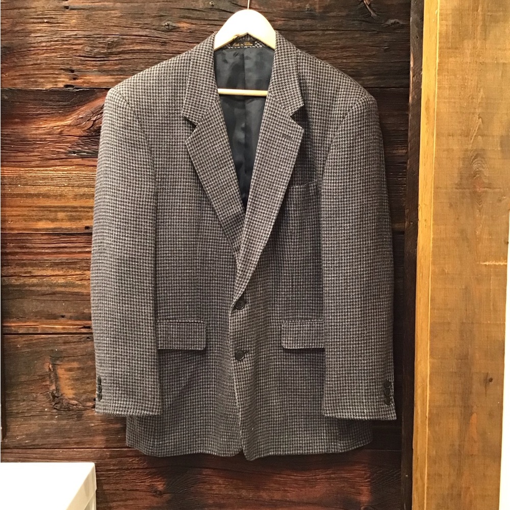 Vintage Houndstooth Silk Blazer Checkered Suit Jacket Plaid Sports Coat 42R - Picture 16 of 16